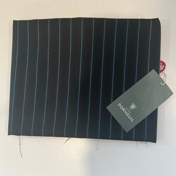Dormeuil Suiting Fabric 100% Wool Black Teal Blue Pinstripes 1.6M JP